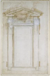 Studie van een raam met driehoekig fronton, c.1546